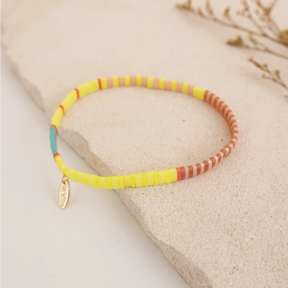 Anthropologie Stackable Yellow Multi-Color Bead Stretch Bracelet